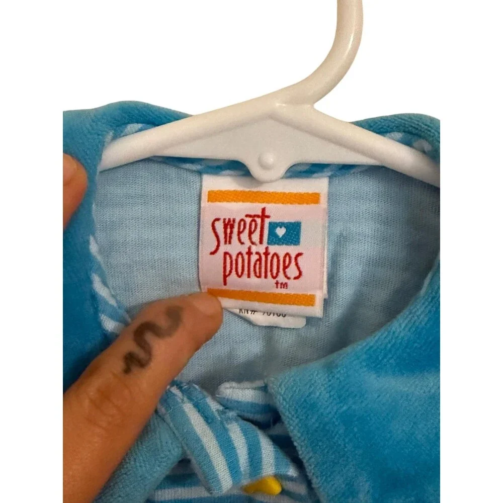 Sweet Potatoes Baby Dog Pocket Cardigan Blue Striped 12M Made in USA